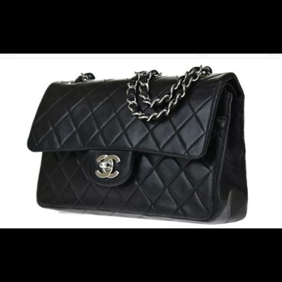 Authentic classic Chanel black double flap handbag with silver hardware. - Picture 1 of 16